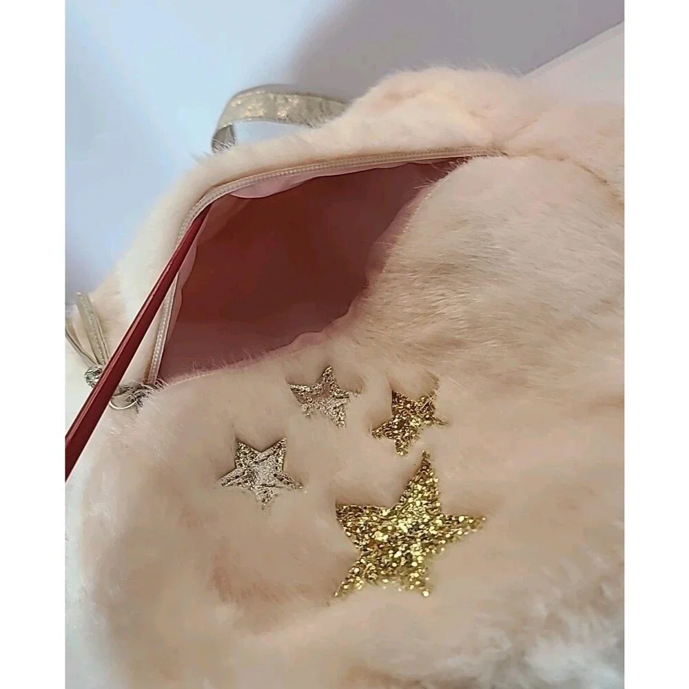 Gold Metallic Faux Fur Pink Backpack w/ Silver Gold Stars Toddler Little Girl